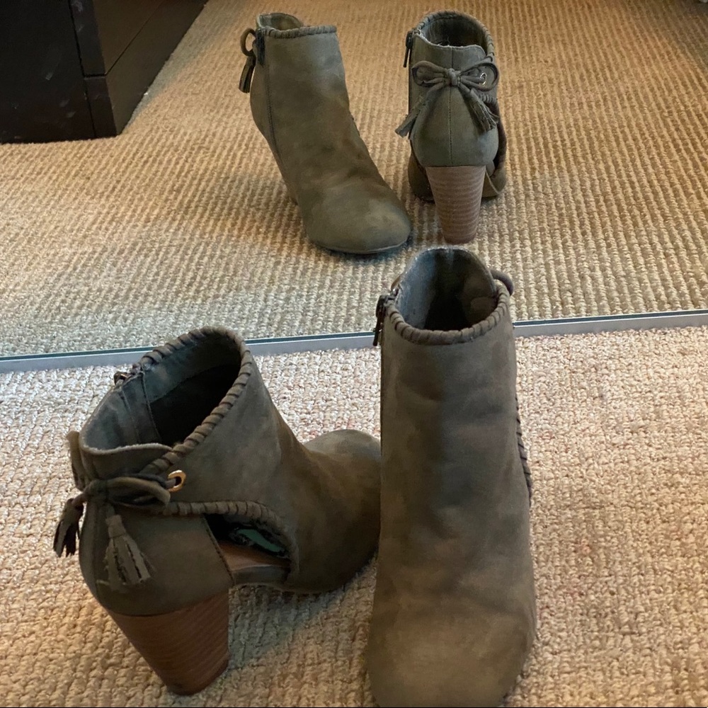 olive green healed ankle booties - size 6 US